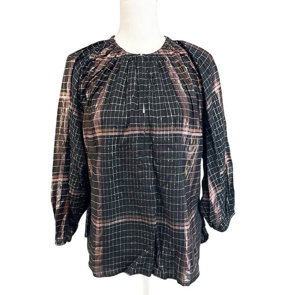 Apiece Apart Womens Plaid Isla Top Size 2 Metallic Peasant Festive Holiday - Picture 2 of 7